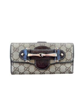 Gucci GG Canvas Horsebit Pelham Wallet Continental Clutch Brown Y2K Pelham